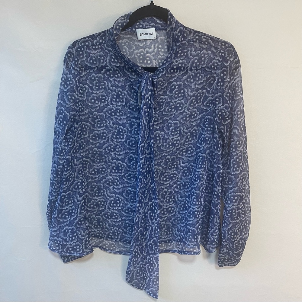 Blue star pattern sheer bow blouse purchased on revolve